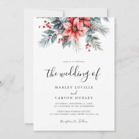 Winter Greenery Blumenweihnachtsfest Hochzeit Einladung (Vorderseite)