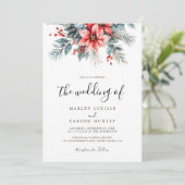 Winter Greenery Blumenweihnachtsfest Hochzeit Einladung (Stehend Vorderseite)
