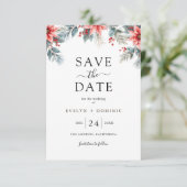 Winter Greenery Blumenweihnachtsfest Hochzeit Save The Date (Stehend Vorderseite)