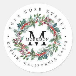 Winter Greenery | Boho Botanische Rücksendeadresse Runder Aufkleber