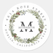 Winter Greenery | Boho Botanische Rücksendeadresse Runder Aufkleber (Vorderseite)
