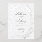 Winter Greenery Boho Rahmen Elegant White Wedding Folieneinladung (Vorderseite)