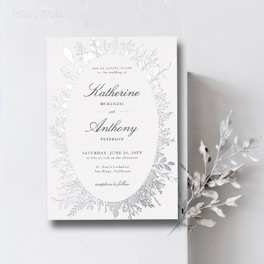 Winter Greenery Boho Rahmen Elegant White Wedding Folieneinladung