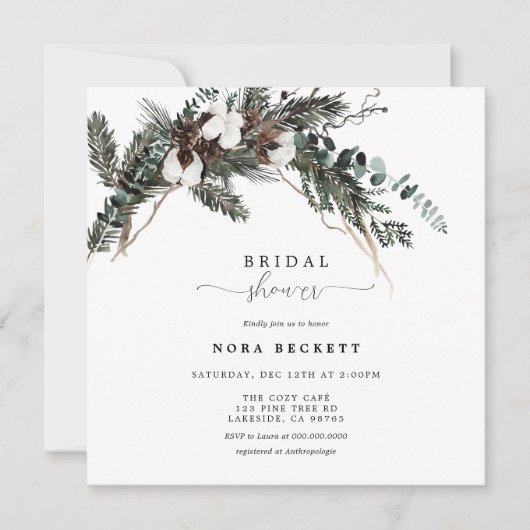 Winter Greenery Bouquet Brautparty Einladung (Vorderseite)