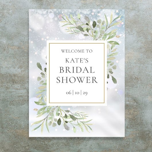 Winter Greenery Brautparty Begrüßungszeichen Poster