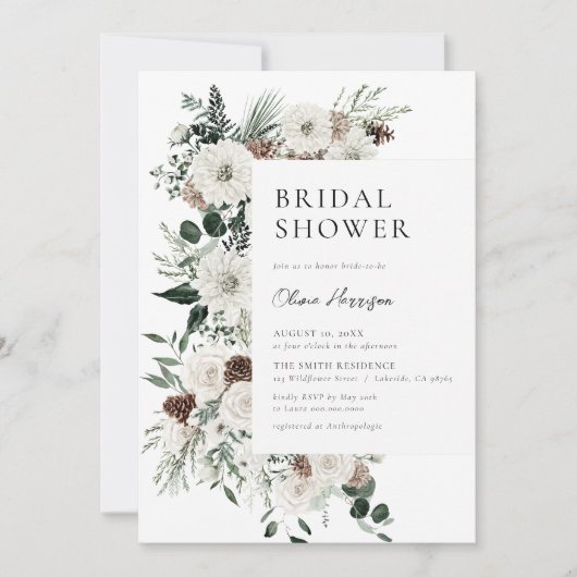 Winter Greenery Brautparty Einladung (Vorderseite)