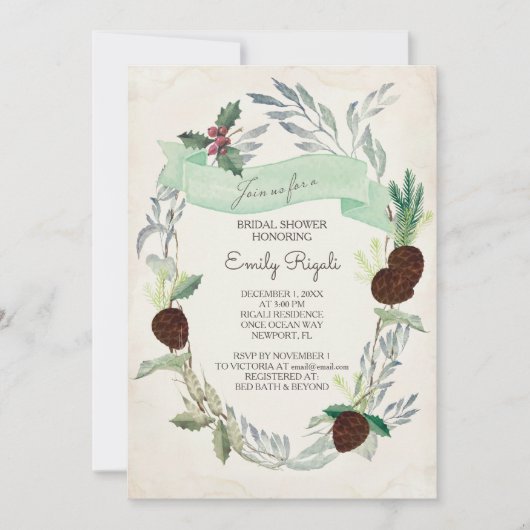 Winter Greenery Bridal Dusche Einladung (Vorderseite)