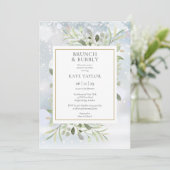 Winter Greenery Brunch und Bubbly Brautparty Einladung (Stehend Vorderseite)