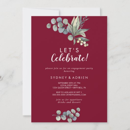 Winter Greenery Burgundy Feiern wir Party Einladung (Vorderseite)