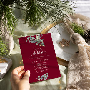 Winter Greenery Burgundy Feiern wir Party Einladung