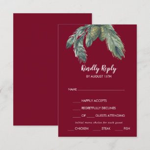 Winter Greenery Burgundy Menü Wahl Hochzeitsrabatt RSVP Karte