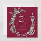 Winter Greenery Burgundy Wedding retten das Datum Save The Date (Vorderseite)