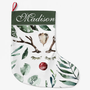 Winter Greenery Christmas Rentier Monogramm Großer Weihnachtsstrumpf