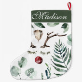 Winter Greenery Christmas Rentier | Monogramm Großer Weihnachtsstrumpf (Rückseite)