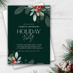 Winter Greenery Corporate Holiday Party Einladung<br><div class="desc">Die elegante Weihnachtsfeier-Party Einladung des Firmensitzes besticht durch eine wunderschöne Winterlandschaft und Beeren. Der dunkelgrüne Hintergrund ist mit weißem,  handgeschriebenem Stiltext betont.</div>