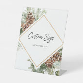 Winter Greenery Custom Text Pedestal Schild (Vorderseite)