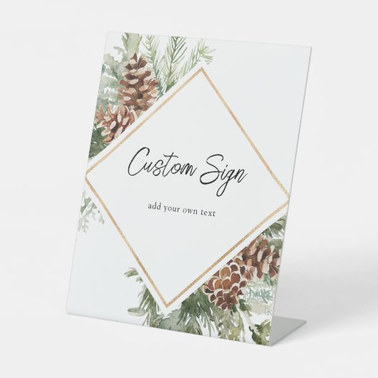 Winter Greenery Custom Text Pedestal Schild (Vorderseite)