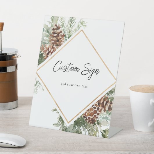 Winter Greenery Custom Text Pedestal Schild (In SItu)