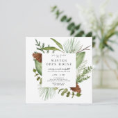 Winter Greenery Elegant Square Open House Einladung (Stehend Vorderseite)