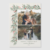 Winter Greenery Elfenbein 2 Foto Weihnachten Magnetkarte (Vorderseite)