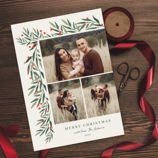 Winter Greenery Elfenbein 3 Foto Weihnachten Magnetkarte