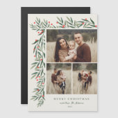 Winter Greenery Elfenbein 3 Foto Weihnachten Magnetkarte (Vorne/Hinten)