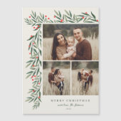 Winter Greenery Elfenbein 3 Foto Weihnachten Magnetkarte (Vorderseite)