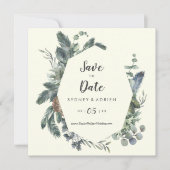 Winter Greenery | Elfenbein Hochzeit retten Datum Save The Date (Vorderseite)