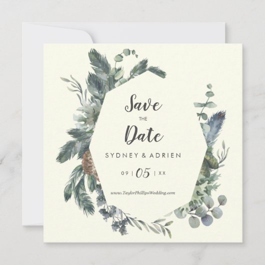 Winter Greenery | Elfenbein Hochzeit retten Datum Save The Date (Vorderseite)