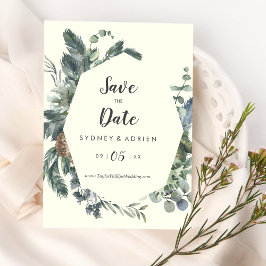 Winter Greenery | Elfenbein Hochzeit retten Datum Save The Date