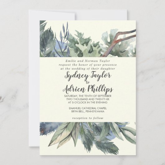 Winter Greenery | Elfenbeinfeierliche Einladung (Vorderseite)