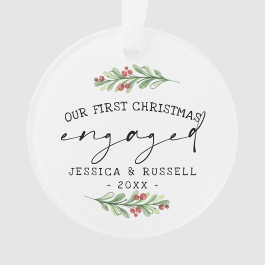 Winter Greenery Erstes Verlobtes Weihnachtsfest Fo Ornament (Vorderseite)