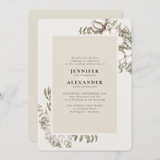 Winter Greenery Floral Cream UAWG QR Code Hochzeit Einladung (Vorne/Hinten)
