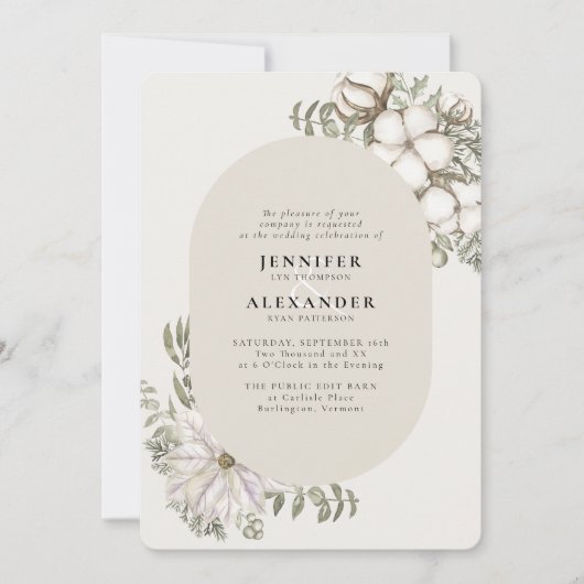 Winter Greenery Floral Oval UAWG QR Code Hochzeit Einladung (Vorderseite)