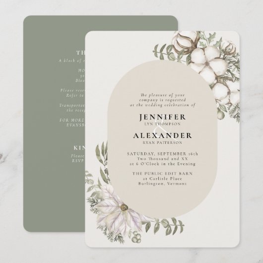 Winter Greenery Floral Oval UAWG QR Code Hochzeit Einladung (Vorne/Hinten)