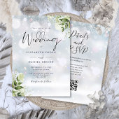 Winter Greenery Floral QR Code Hochzeit Einladung
