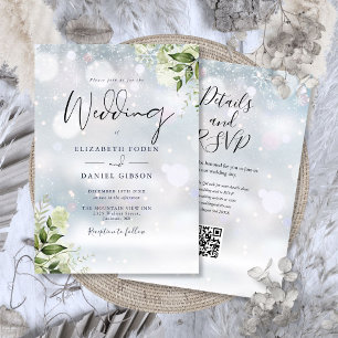 Winter Greenery Floral QR Code Hochzeit Einladung