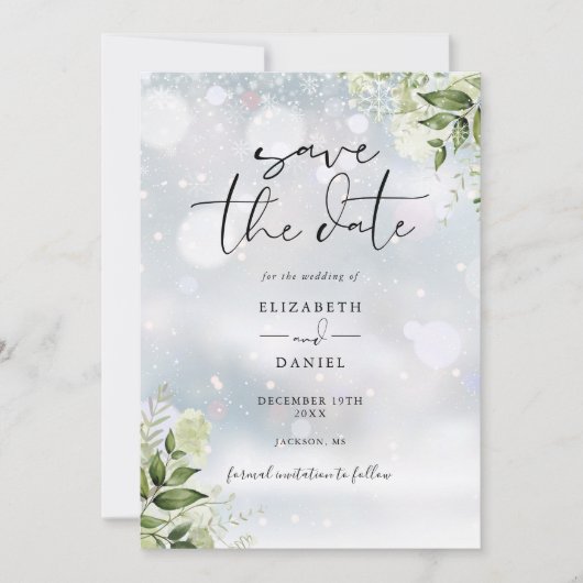 Winter Greenery Floral QR Code Hochzeit Save The Date (Vorderseite)