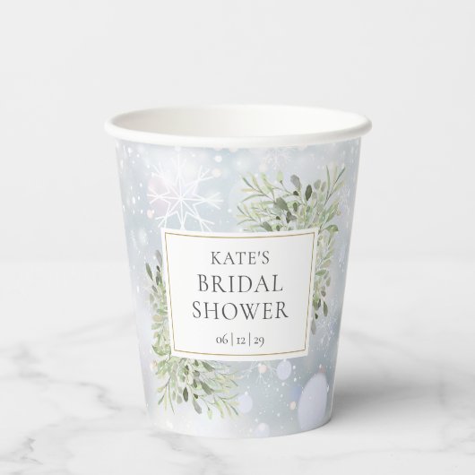Winter Greenery Foliage Brautparty Pappbecher (Rückseite)