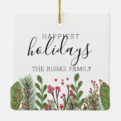 Winter Greenery Foliage Personalisiert Keramikornament (Rückseite)