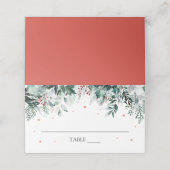 Winter Greenery Foliage Rote Schneeflocken Platzka Platzkarte (Außenseite Aufgefaltet)
