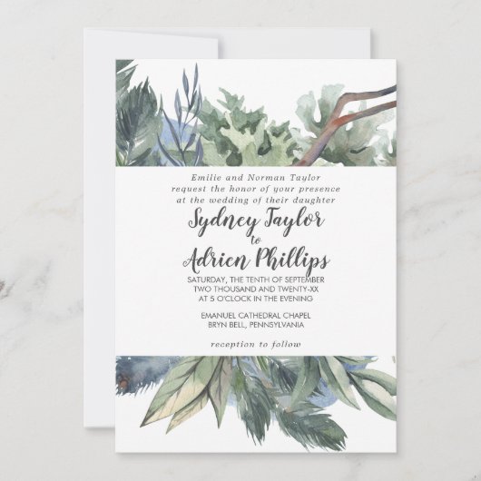 Winter Greenery Formal Wedding Einladung (Vorderseite)
