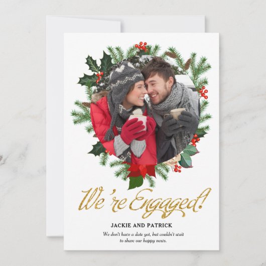 Winter Greenery Foto Verlobung Ankündigung (Vorderseite)
