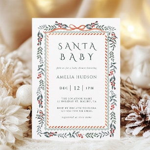 Winter Greenery Frame Santa Baby Dusche Einladung