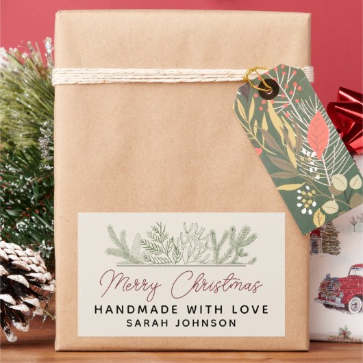 Winter Greenery Frohe Weihnachten Handmade Rechteckiger Aufkleber (Feiertag)