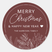 Winter Greenery Frohe Weihnachten Personalisiert Runder Aufkleber (Vorderseite)