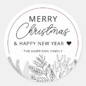 Winter Greenery Frohe Weihnachten Personalisiert Runder Aufkleber (Vorderseite)