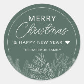 Winter Greenery Frohe Weihnachten Personalisiert Runder Aufkleber (Vorderseite)