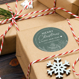 Winter Greenery Frohe Weihnachten Personalisiert Runder Aufkleber