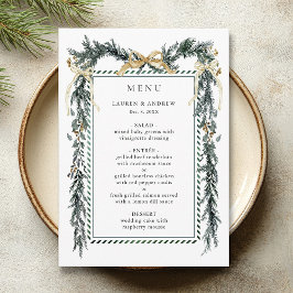 Winter Greenery Garland Wedding Gold & Green Menükarte